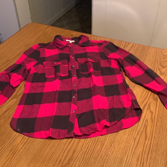 Maurices flannel shirt, size juniors XS. BUFFALO PLAID. Pink & black. - Picture 2 of 9